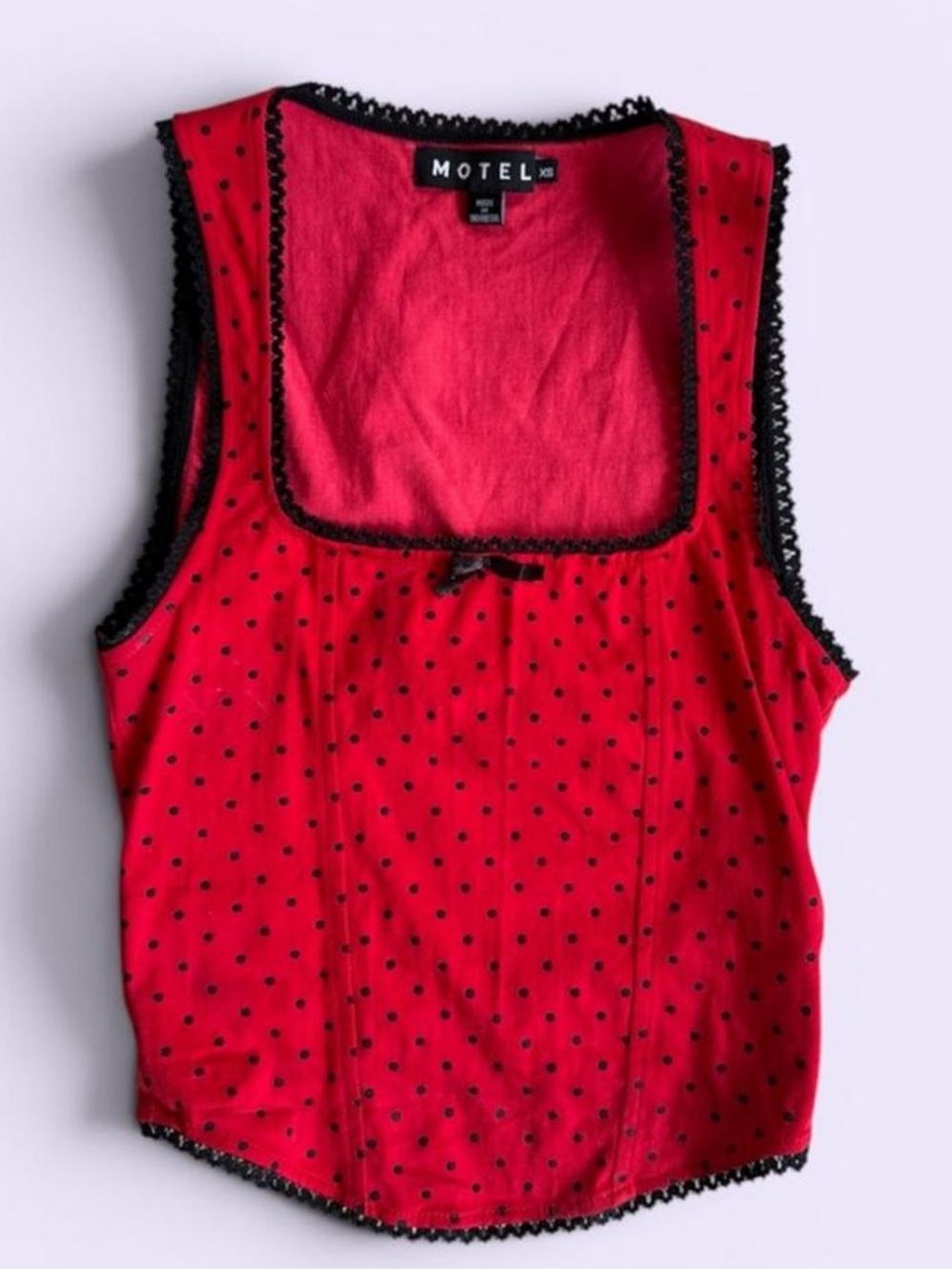 Motel Rocks Red Tank Top with Black Dot Trim